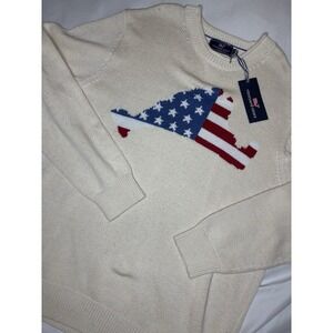 Vineyard Vines Rollneck Sweater Powder‎ White USA Flag Logo Large NWT $228